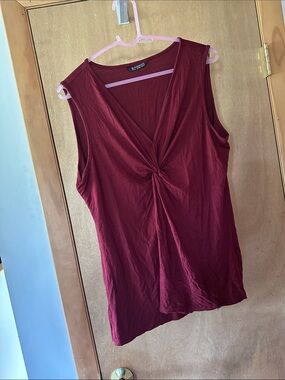 Bloomchic Twist-Front Sleeveless V-Neck Tank - Wine